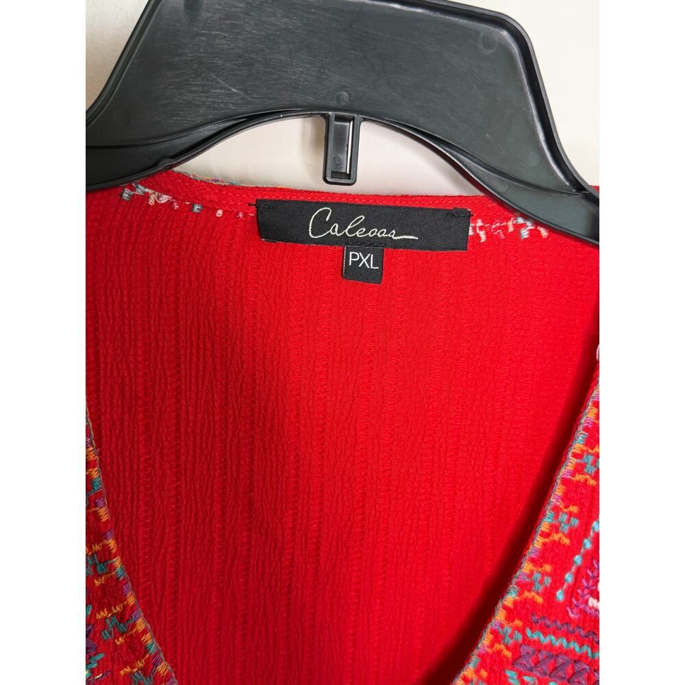Calessa Embroidered Floral 3/4 Sleeve V-Neck Tunic Blouse Red Women's Size PXL - Picture 6 of 9